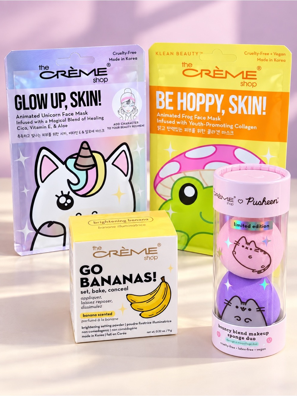 The Crème Shop Beauty Bundle Pusheen Sponges Face Masks & Banana Powder